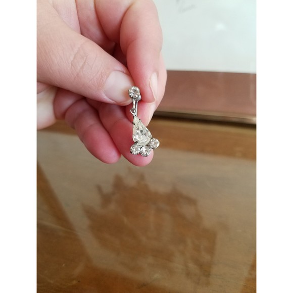 Clear Rhinestone Dangling Drop Screwback Earrings - Picture 10 of 10